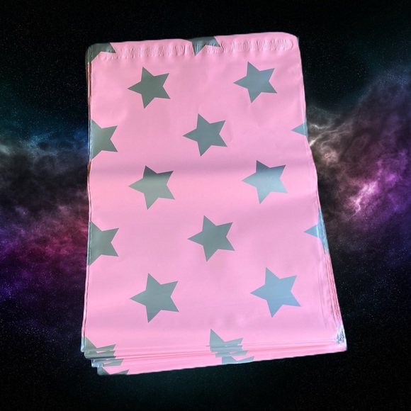 25 10X13 Pink Silver Star Poly Mailers CLEARANCE - Picture 3 of 5